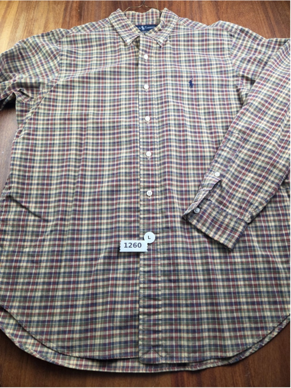 Ralph Lauren Classic Fit Button Down Shirt Mens Tan Plaid Cotton Size 16 #1260